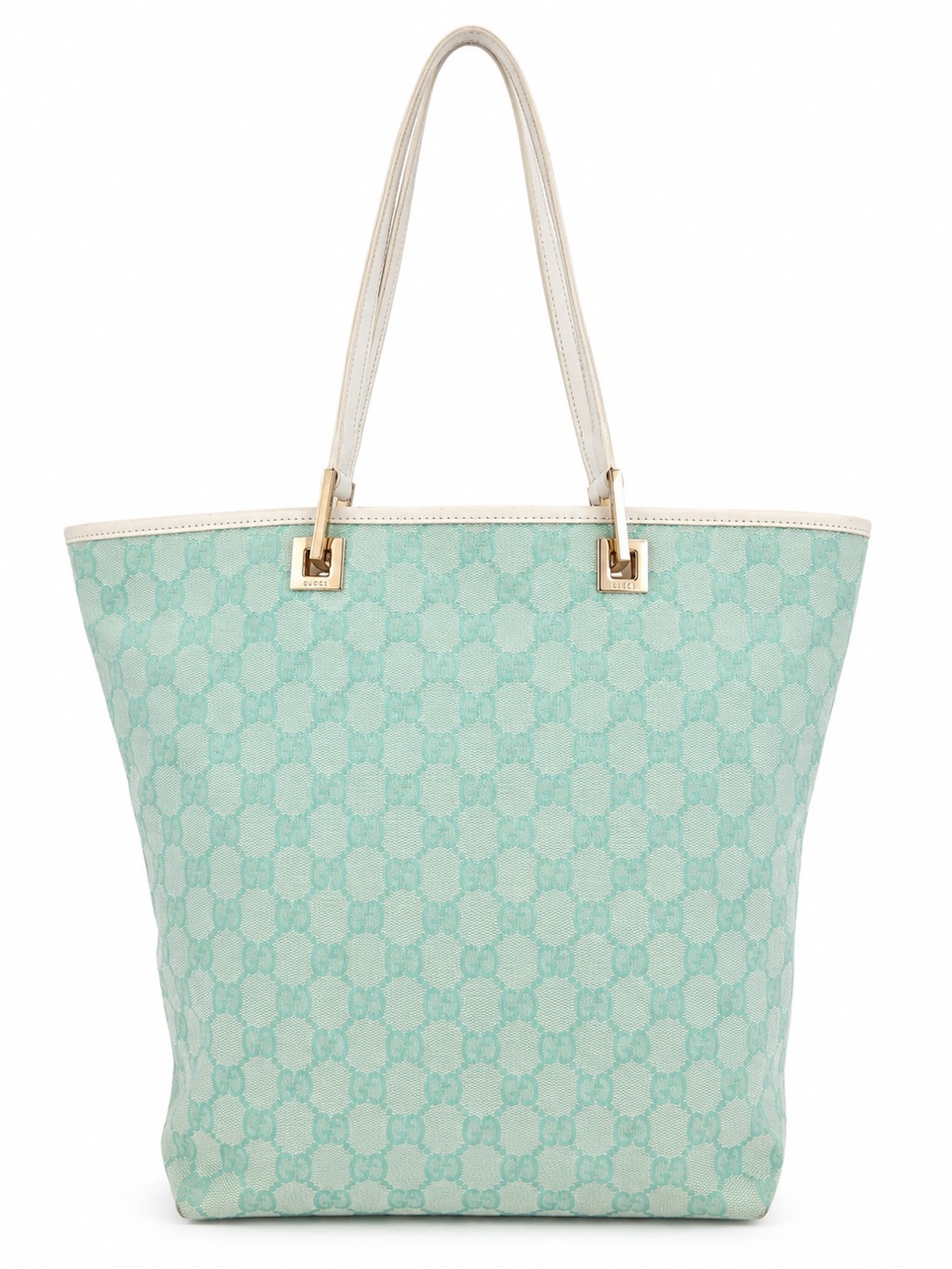 Gucci Mint Green GG Canvas Tote with White Trim